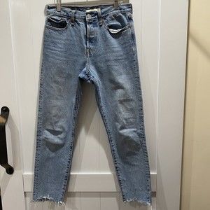 Levis Wedgie Straight High Rise Button Fly Raw Hem Blue Jeans Premium Si…